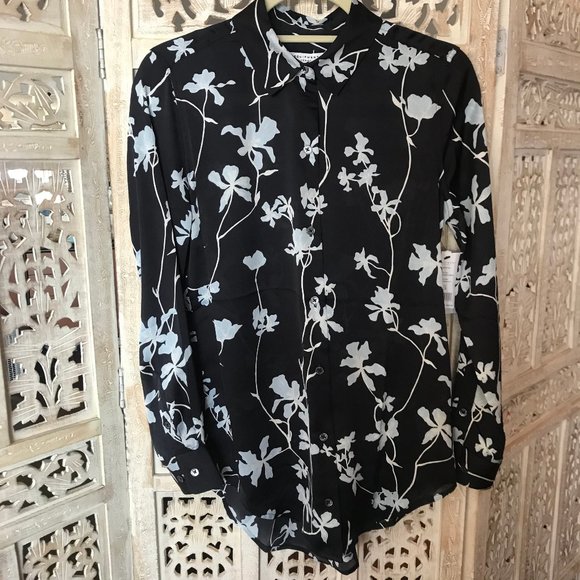 NWT Equipment Essential Navy Floral Satin Blouse XS - Picture 3 of 12